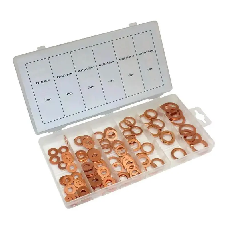 110-Piece Copper Washer Assortment – Drain, Sump, Hydraulic & Seal Applications With Organized Storage Case 1