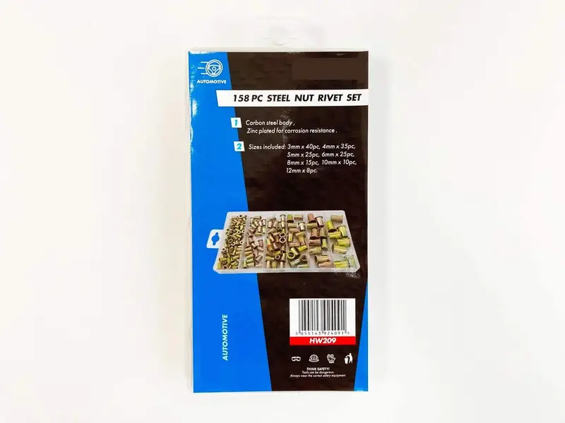 158-Piece Steel Threaded Nut Insert Rivet Kit For Permanent Fastening 1