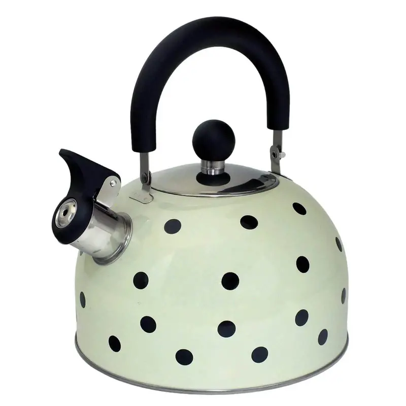 2.5L Cream & Black Polka Dot Whistling Kettle – Stainless Steel Stovetop Boiler 1