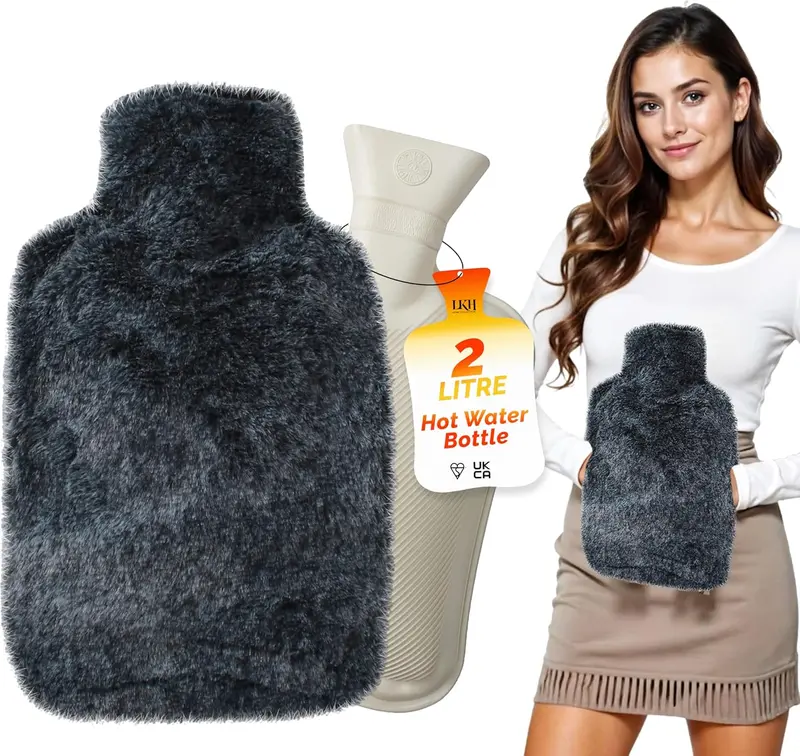 2-Litre Hot Water Bottle With Super-Soft Washable Faux Fur Cover & Hand Pocket 1
