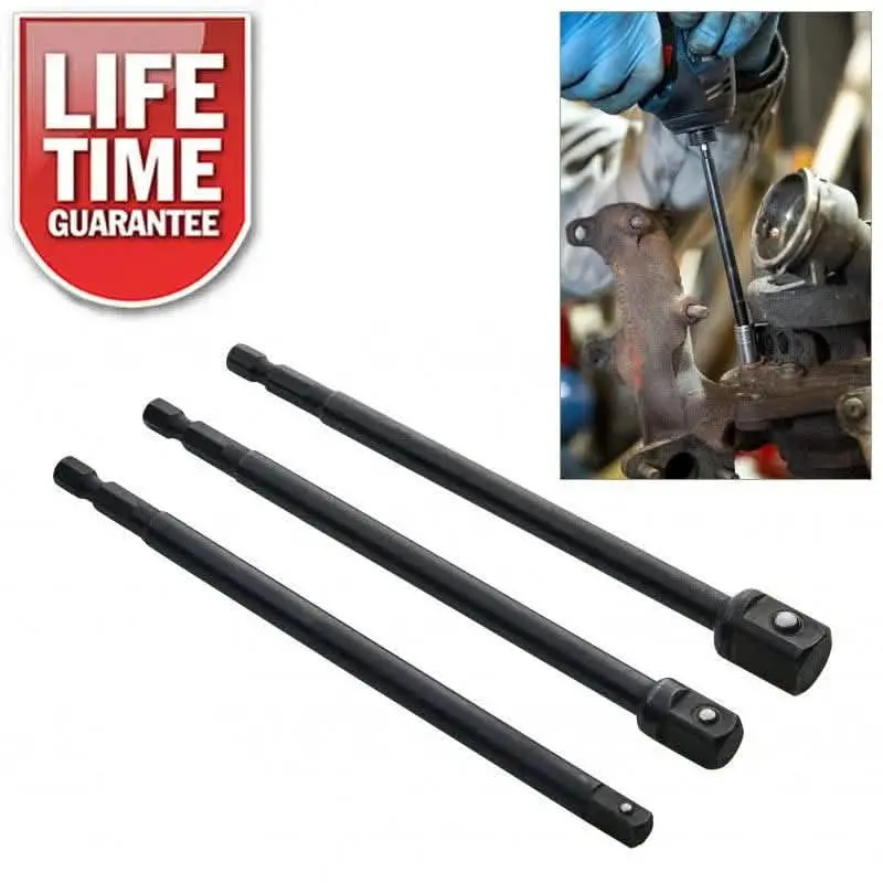 3-Piece Impact Socket Adapter Set: 6-Inch Extensions For 1/4", 3/8", And 1/2" Drives 1