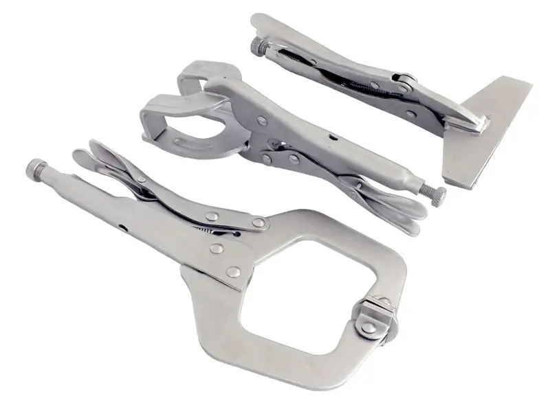 3-Piece Professional Welding Clamp Set – C-Clamp, Mole Grip, And Locking Pliers 1