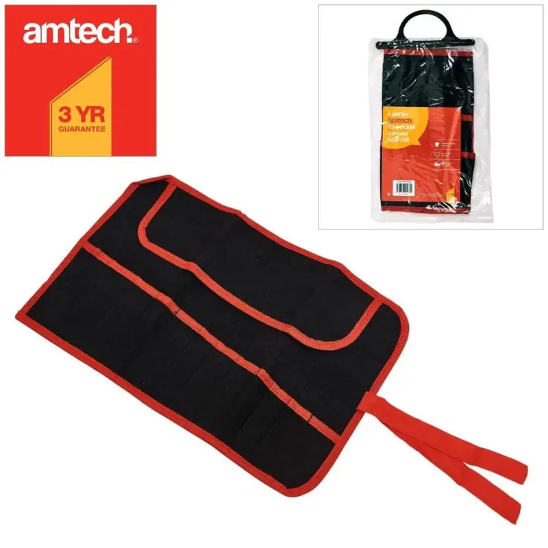 Amtech 12-Pocket Water-Resistant Canvas Tool Roll For Organized Storage 1