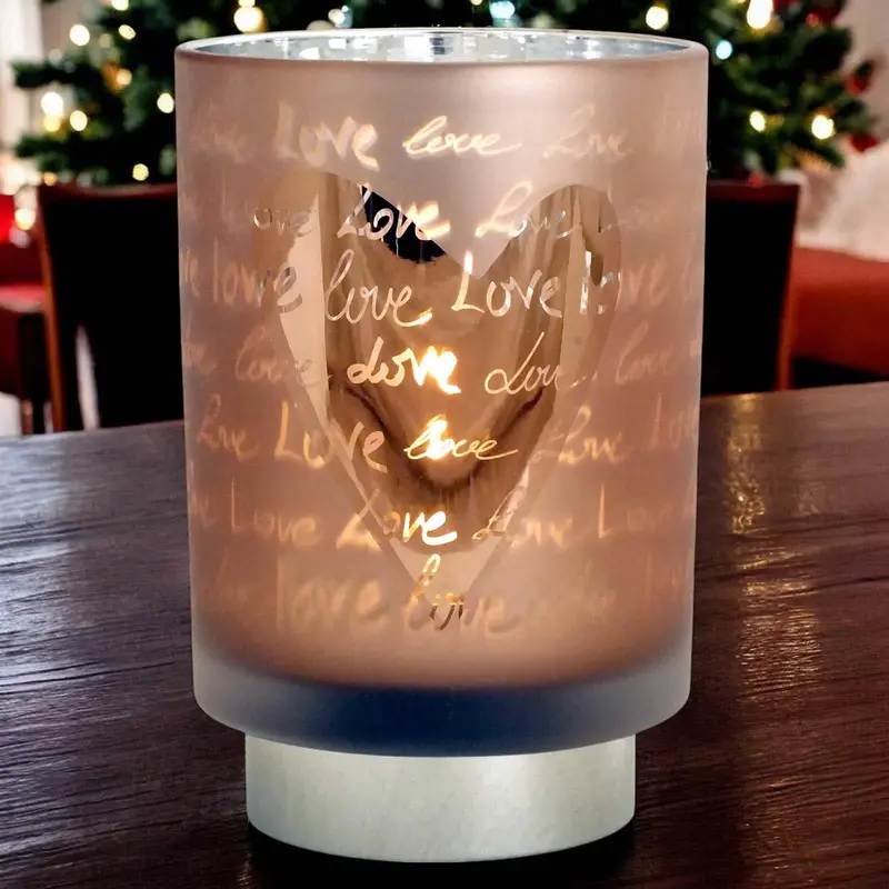 Battery-Powered Led Table Lamp – Cordless Glass Desk Light With 'Love' Motto Design 1
