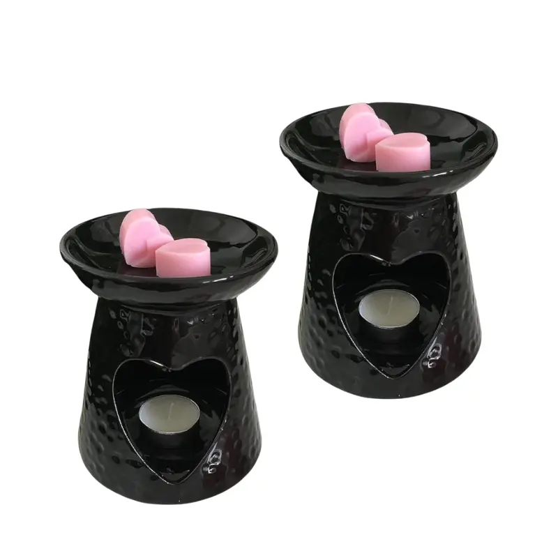 Black Ceramic Wax Melt Burner – Dual-Function Aromatherapy Oil Warmer (2-Pack) 1
