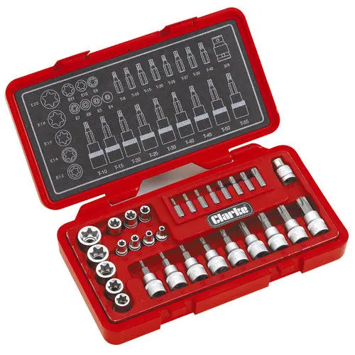 Clarke Pro162 29-Piece Torx, Star, And Security Socket Set With Case 1