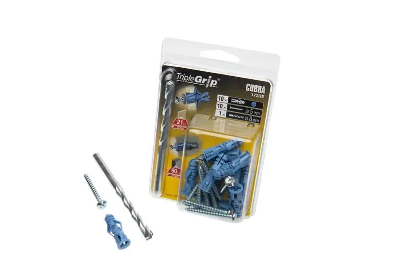 Cobra Triple Grip Anchors – 5Mm Blue, 10-Pack With Screws 1