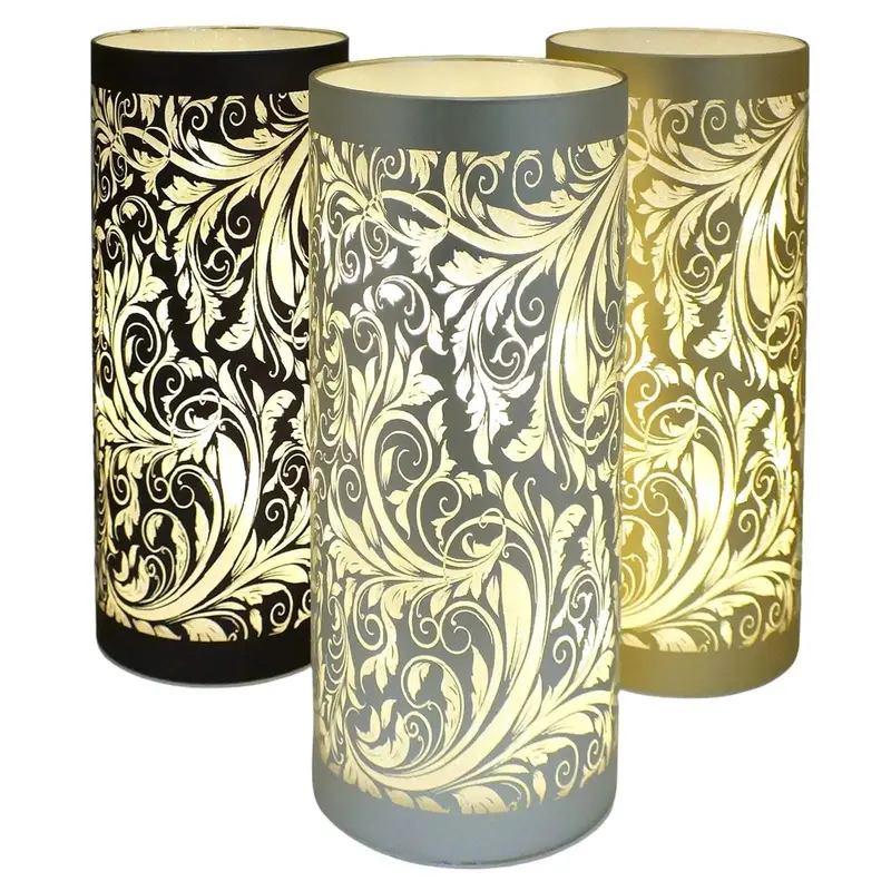 Cordless Led Christmas Table Lamp – Battery-Powered Glass Light With Sparkling Leaf Silhouette 1