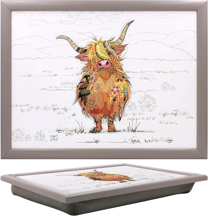 Cushioned Highland Cow Lap Tray — Padded Bean Bag Base For Laptop, Tv, Or Bed Use 1