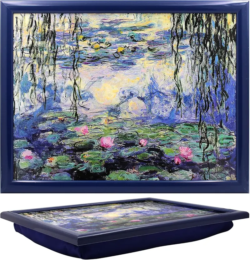 Cushioned Lap Tray With Bean Bag Base – Artistic Monet 'Water Lilies' Design For Comfortable Laptop Use 1