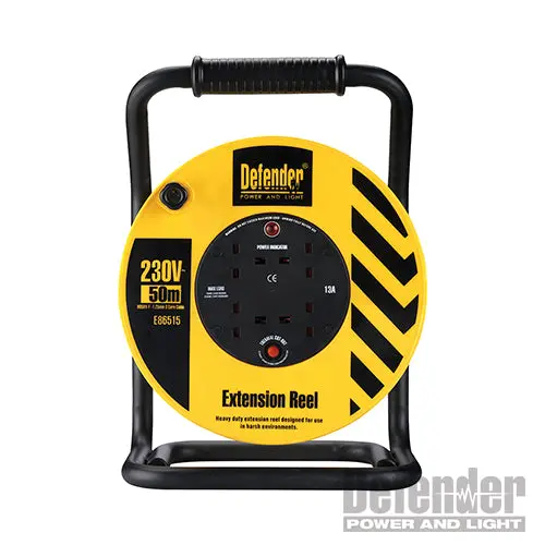 Defender E86515 Heavy-Duty 50-Meter Cable Reel – 230V / 13A 1