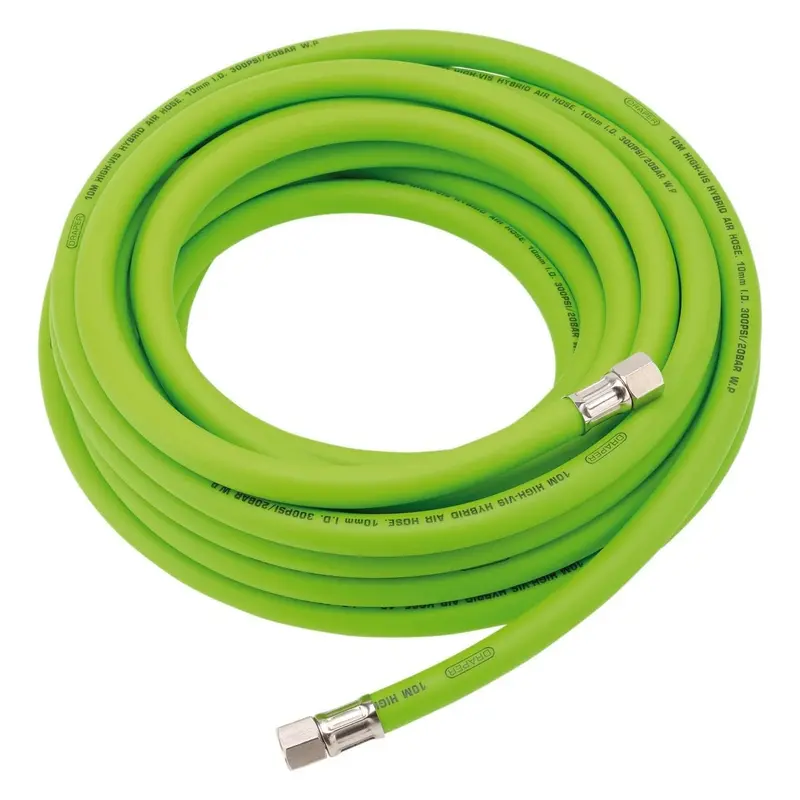 Draper 10 M Hybrid Air Hose – 10 Mm Bore, 1/4" Bsp Ends, High-Visibility Green 1