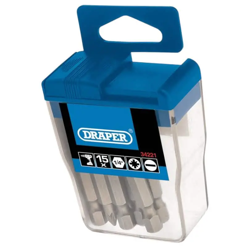 Draper 15-Piece Pozi Drive Insert Bit Set (50Mm S2 Steel) With 1/4" Hex Shank And Storage Case – Model 34221 1