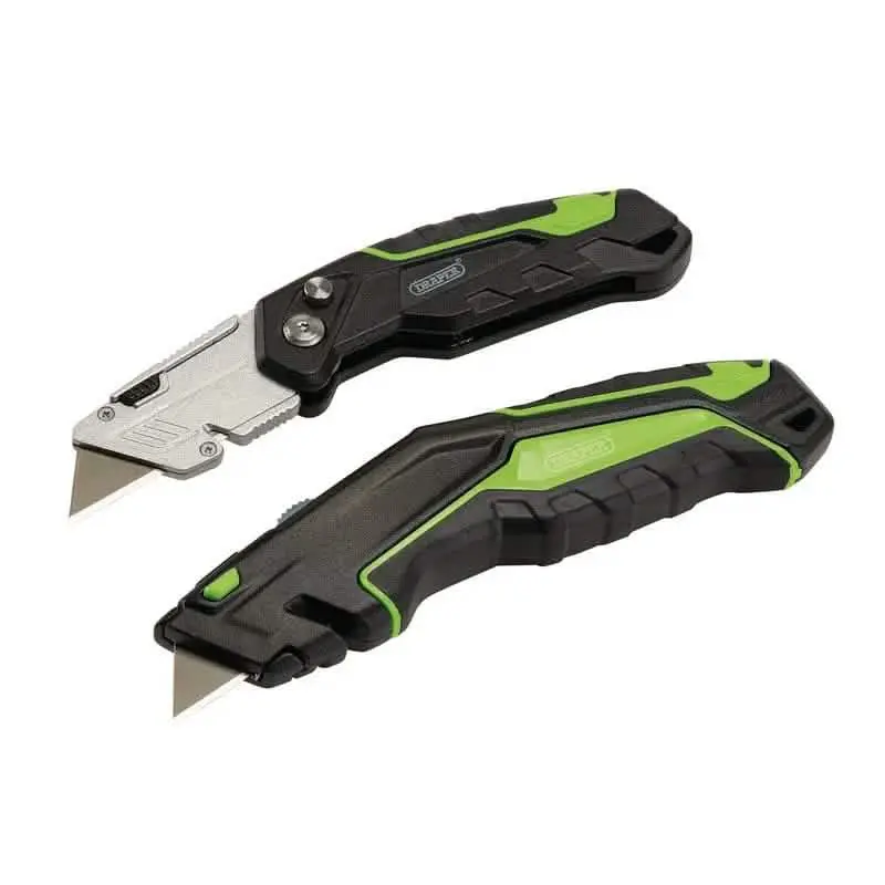 Draper Retractable Trimming Knife Set – Folding Handle With 10 Sk2 Double-Notch Blades 1