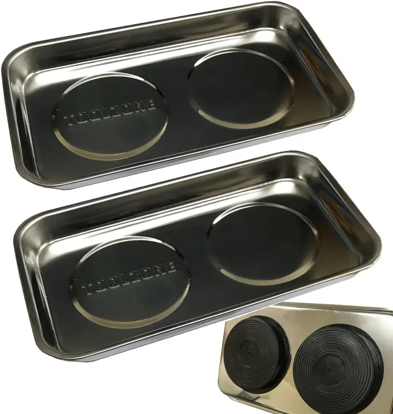 Dual-Pack Rectangular Stainless Steel Magnetic Parts Trays 1