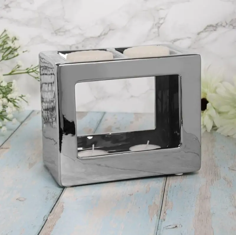 Dual-Tealight Silver Cube Wax Melt Warmer And Oil Burner 1