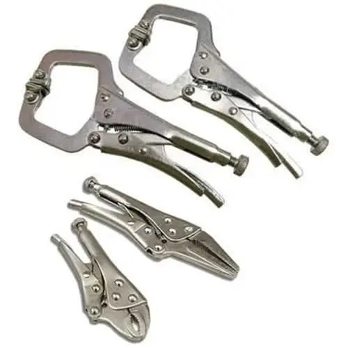 Four-Piece Mini Locking Mole Grip Set + 6-Inch Welding C-Clamp – Compact Workshop Kit 1