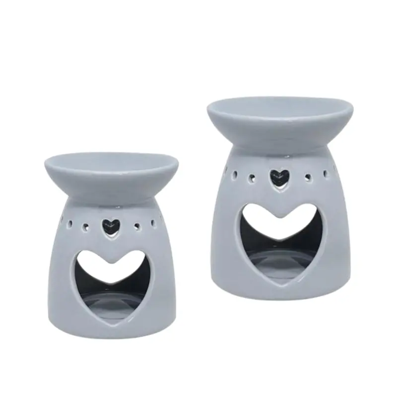 Grey Heart Oval Wax Melt Warmer – 2-Piece Ceramic Oil Burner Set 1