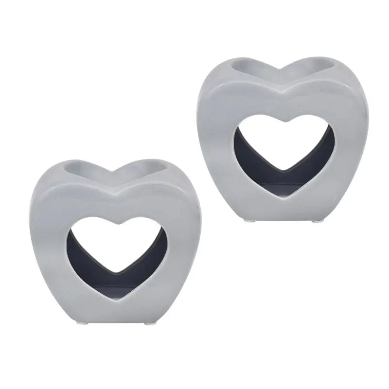 Grey Heart-Shaped Tea Light Wax Melt Warmer Set (2-Pack) 1
