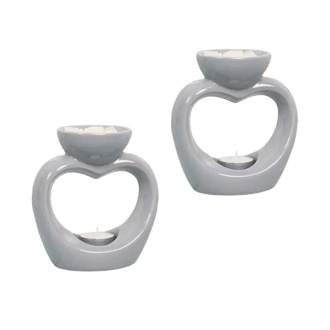 Grey Oval Heart Wax Melt Warmer – 2-Piece Ceramic Electric Aroma Burner Set 1