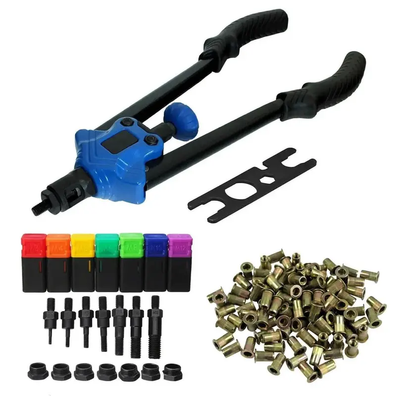Hand Riveter Kit For Nutserts – M3–M12 Mandrels + 200 Rivnuts For Sheet Metal Repair 1