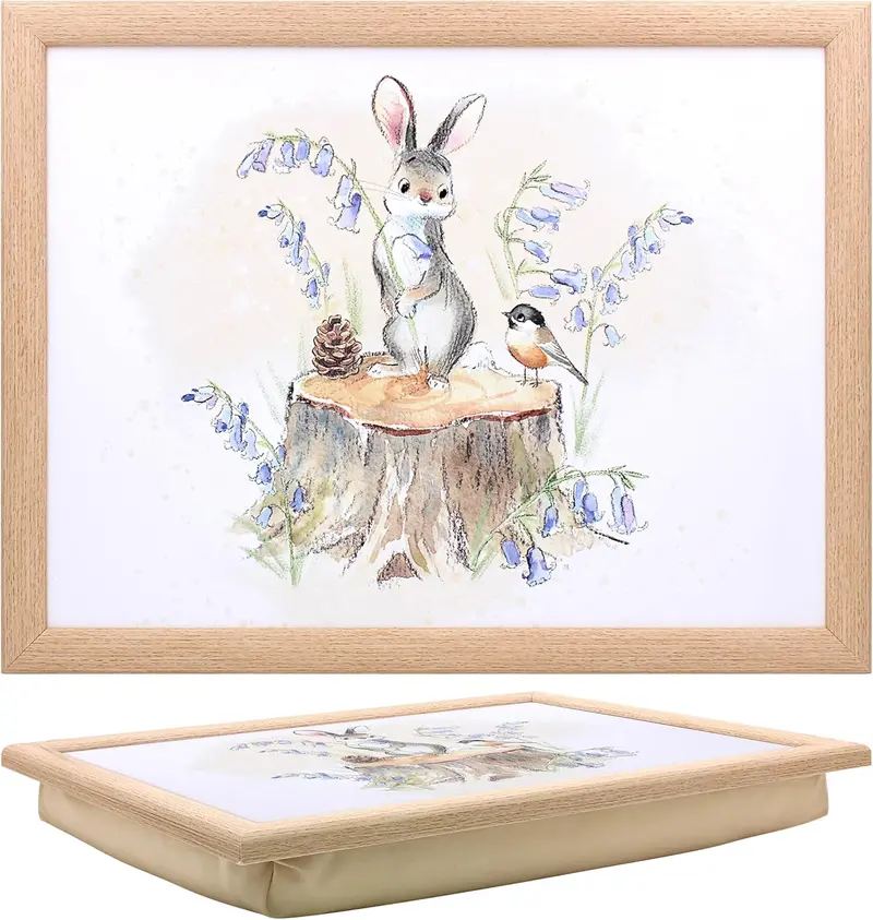 Hare & Bird Themed Lap Tray — Cushioned Laptop Stand With Padded Beanbag Base 1