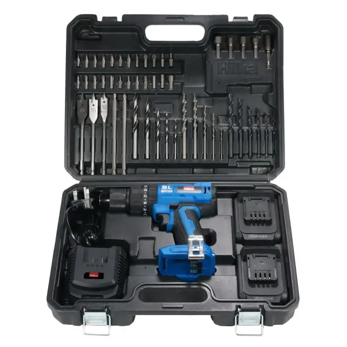 Hilka 18V Brushless Combi Drill Kit – Dual 2.0Ah Batteries + 50-Piece Accessory Set, Model Ptlbd1822 1
