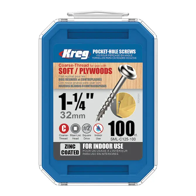Kreg #8 Coarse Washer-Head Pocket Screws – 32 Mm / 1-1/4", 100-Pack 1