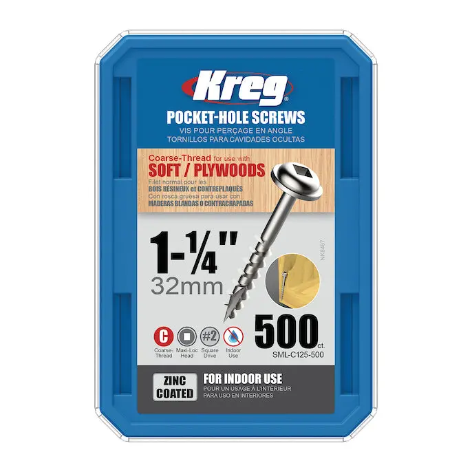 Kreg #8 Coarse Washer-Head Pocket Screws – 32 Mm (1-1/4") Length For Wood Joinery 1