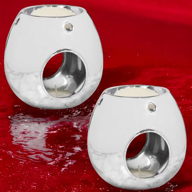 Luxury Glass Wax Melt Warmer – Silver Finish, Includes Tea Light & Oil (2-Pack) 1