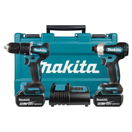 Makita Dlx2414St Brushless Lxt Twin Tool Kit: Dhp487Z Combi Drill + Dtd157 Impact Driver W/ 2 Batteries & Charger 1