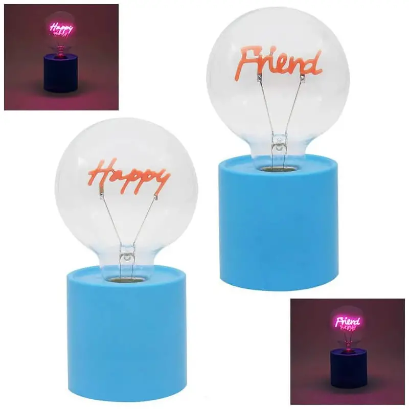 Neon Text Usb-Rechargeable Table Lamp – Happy Or Friend Message With Integrated Led Bulb 1