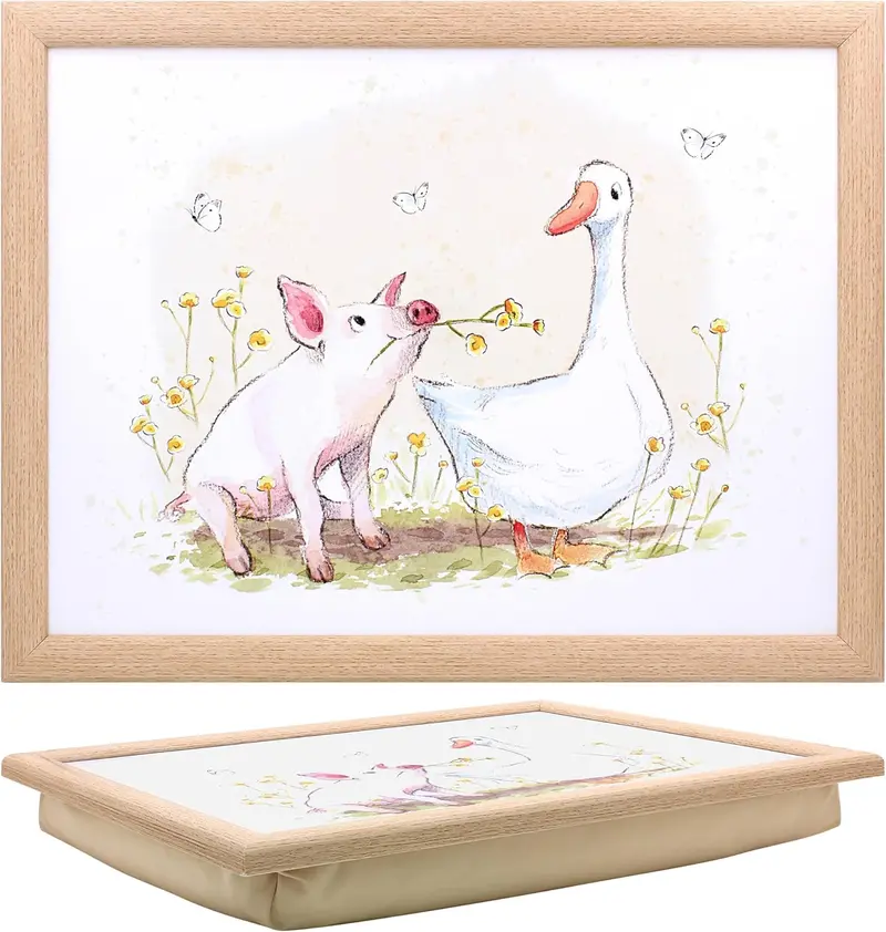 Pig & Duck Illustrated Lap Tray — Playful Laptop Tray With Padded Beanbag Base 1