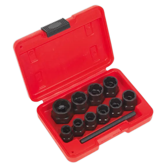 Sealey Ak8184 11-Piece Bolt Extractor Set – 3/8" Square Drive Or Wrench-Compatible 1