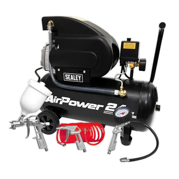 Sealey Sac2420Apk 24-Litre 2 Hp Direct-Drive Air Compressor With 4-Piece Accessory Kit 1