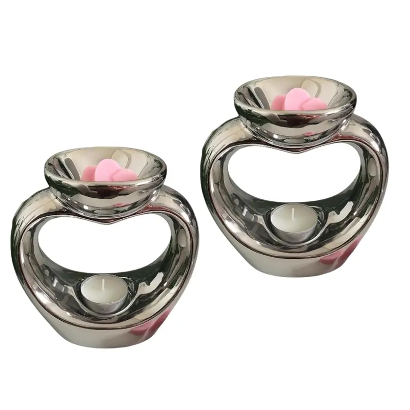 Silver Heart Aroma Wax Melt Warmer With Tea Light Holder – 2-Piece Set 1