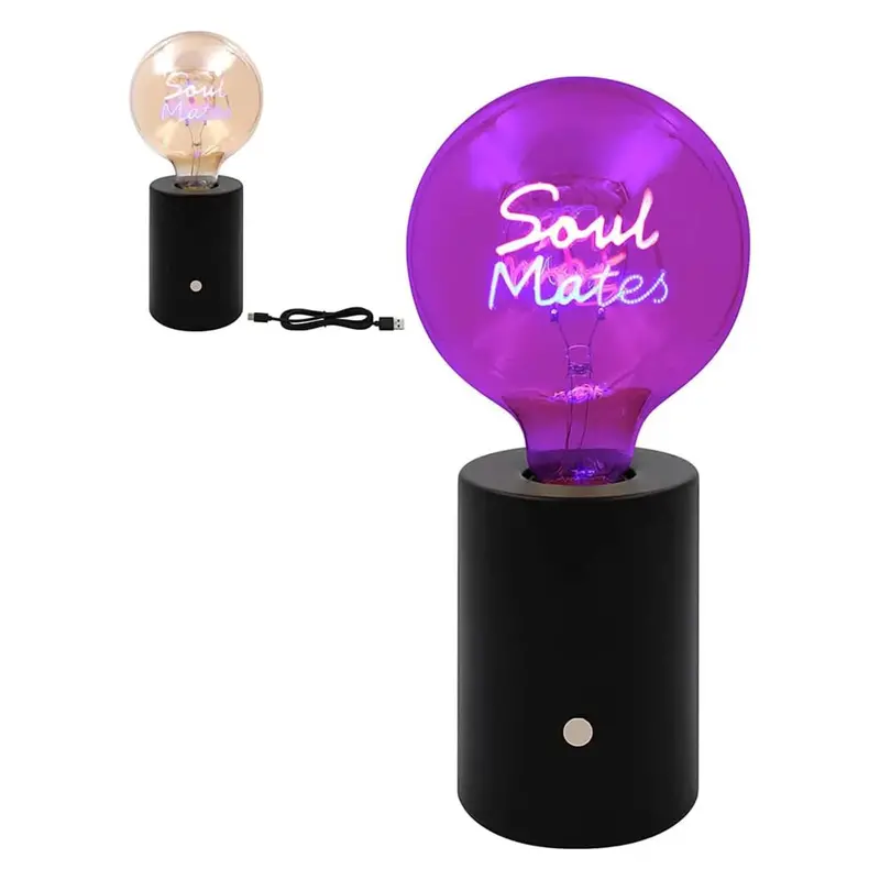 Soul Mates Cordless Table Lamp – Usb-Rechargeable Led With Neon Accent Lettering 1