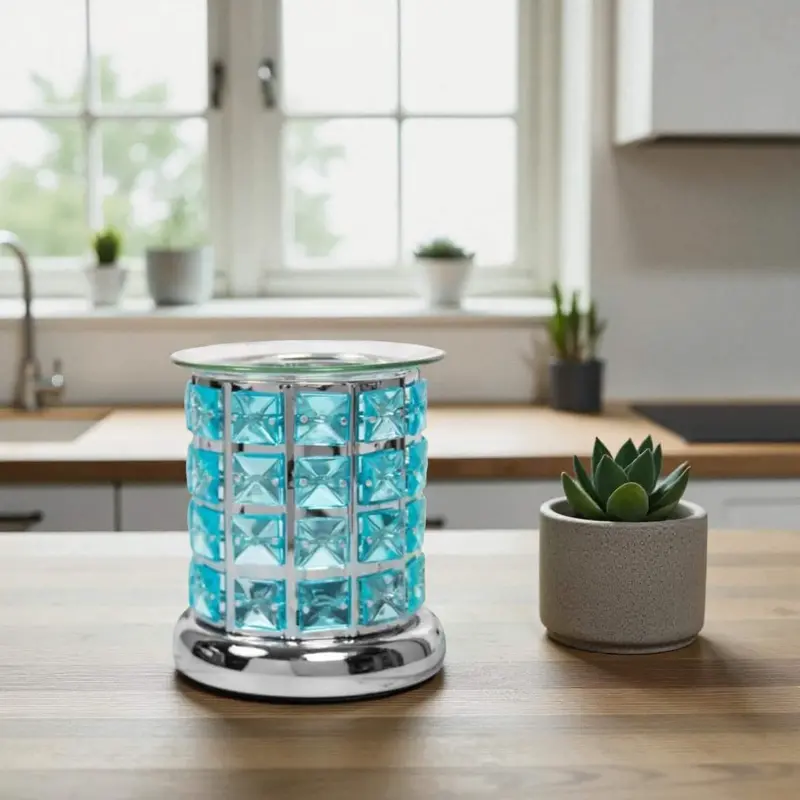 Teal Crystal Tea Light Oil Burner And Wax Melting Diffuser 2