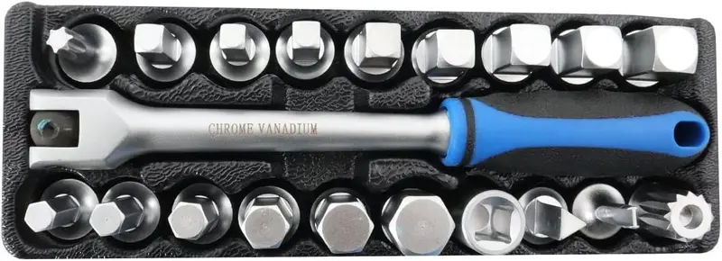 Toolzone 20-Piece Universal Oil Drain Plug Socket Set – 3/8" Drive 1