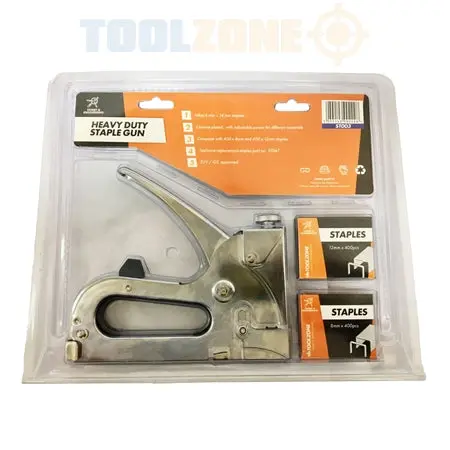 Toolzone Tz St003 Adjustable Heavy-Duty Staple Gun – Includes 800 Staples (6–14 Mm) 1