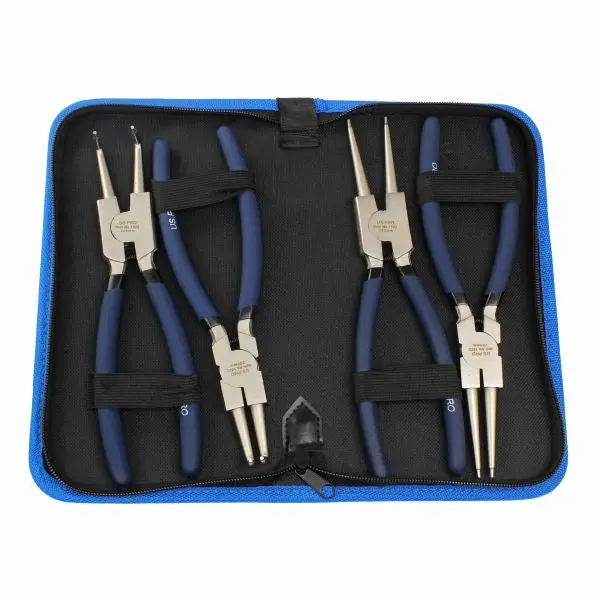 Us Pro 1822 Nickel-Iron Finish Circlip Pliers – 4-Piece, 9" Set With Zip Case 1
