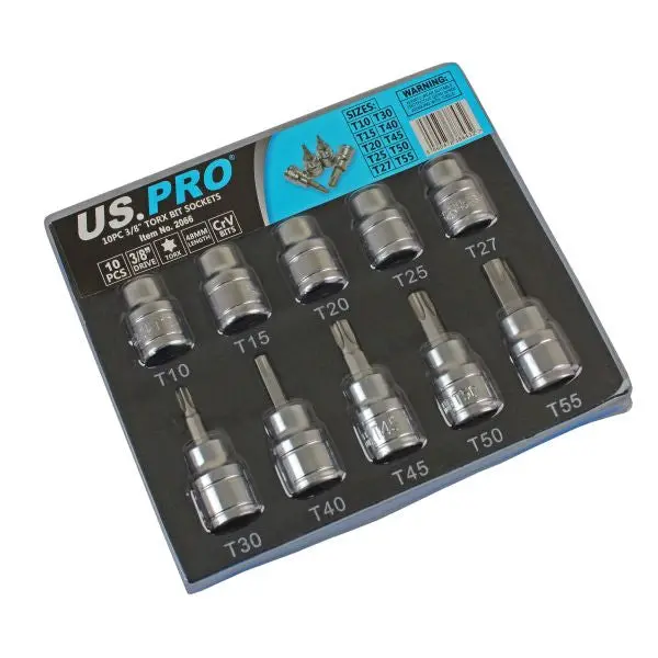 Us Pro 2066 Professional 3/8" Drive Torx Bit Socket Kit (10-Piece) 1