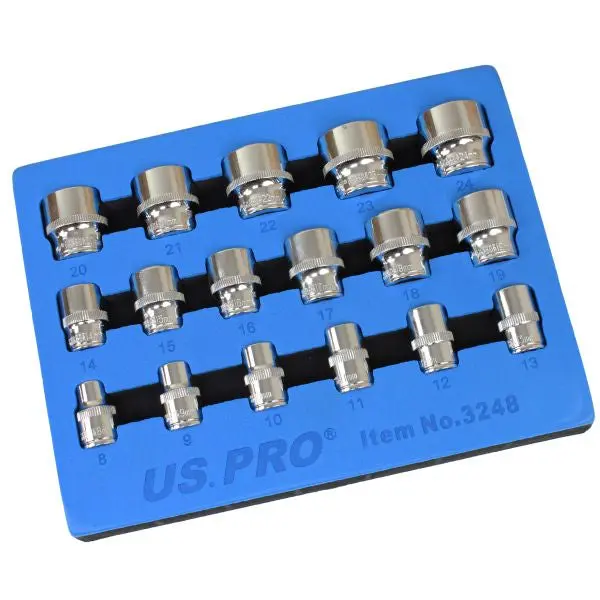 Us Pro 3248 — 17-Piece 3/8" Drive 12-Point Shallow Socket Set (8–24 Mm) 1