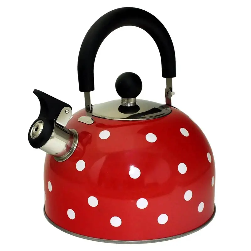 Voche 2.5L Stainless Steel Whistling Stovetop Kettle – Red With White Polka Dots 1