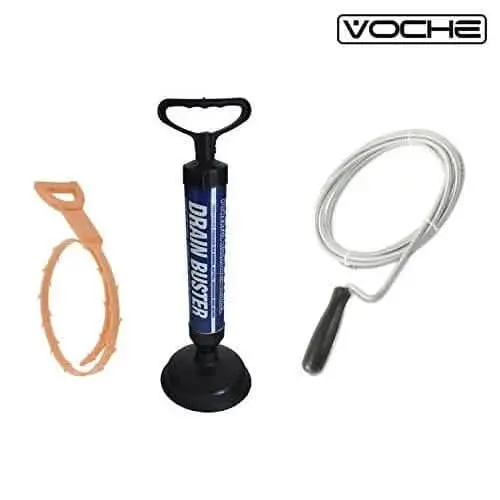 Voche® 3-Piece Drain Buster Set: Suction Plunger + Two Flexible Cleaning Brushes 1