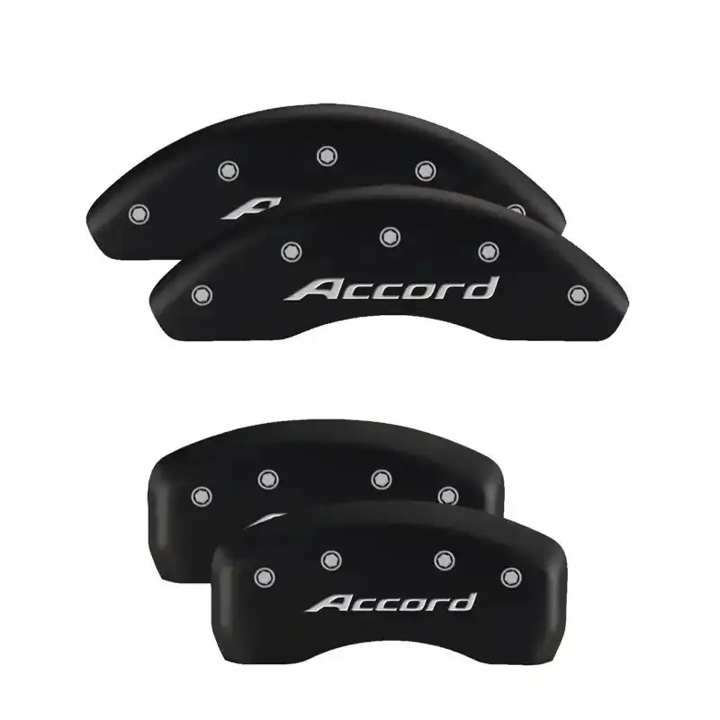 Mgp 4-Piece Engraved Caliper Cover Set – Front & Rear, Red Finish With Silver Chrome Accents 1