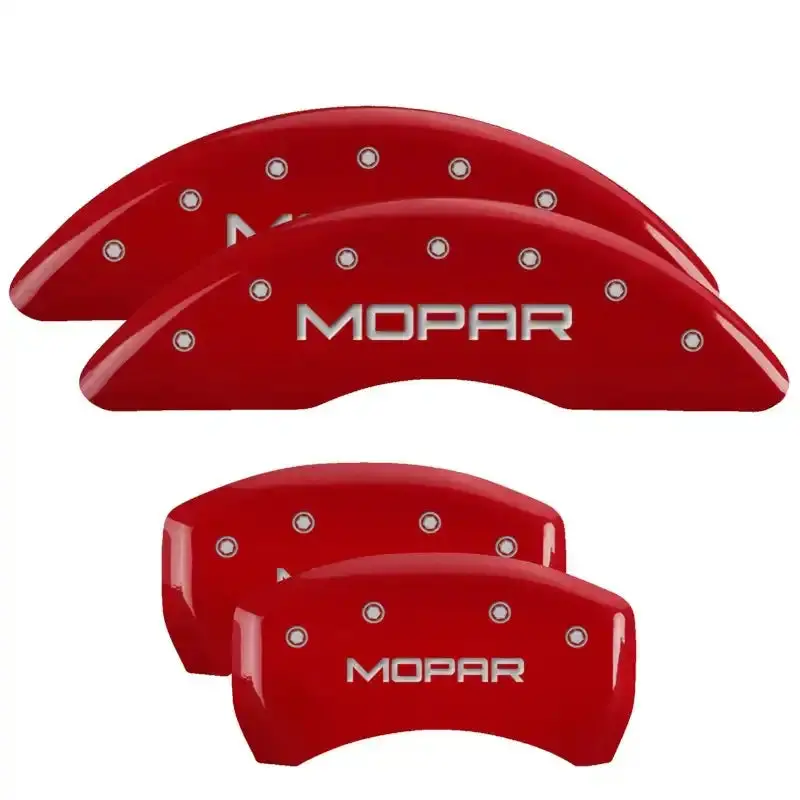 Mgp Engraved 4-Piston Caliper Covers – Front & Rear, Red Finish With Silver Accent 1